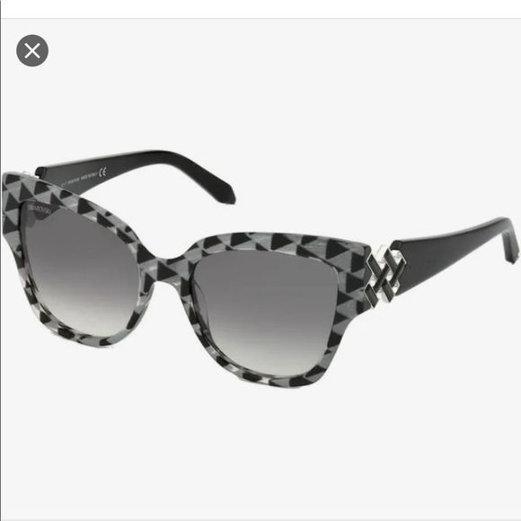 Atelier Swarovski Sunglasses Women Black Havana Grey Gradient Crystal Side Arms